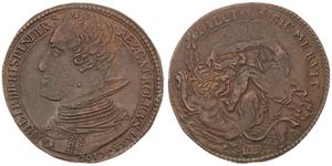 Spanish Netherlands, Philip IV, Token in Copper 1631, Spanish victory over the Dutch fleet in Brazil : Philip. IIII. Hisp. Indiarq. Rex. Catholicvs. / Dvlcia. Sic. Mervit., Dugniolle 3870, XF 