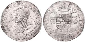 Spanish Netherlands, Philip II, 1 Filipsdaalder Silver 1580, Bust left / Crowned arms on cross, VH 388.AN - Antwerp, VERY RARE, VF