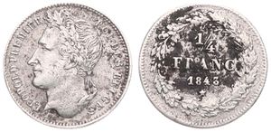 Belgium, Kingdom, Leopold I, 1/4 Franc Silver 1843, Laureate head left, Morin 37, RARE KEY DATE, A.VF