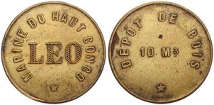 Belgian Congo, Colony, Leopold II, Token in Brass by J. Fisch ND (ca 1905), Token LEO from the Marine du Haut Congo - Depot de Bois, traders in wood, VF
