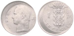 Belgium, Kingdom, Baudouin I, 1 Franc Copper-Nickel 1975FL, Head of Ceres left, Morin 641, SCARCER ERROR COIN !, XF