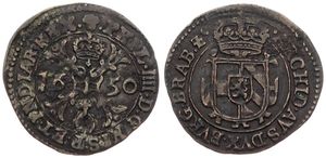 Spanish Netherlands, Philip IV, 1 Duit Copper 1650, Crowned title on cross / Crowned arms, VH 654.BS - Brussels, VF+