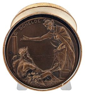Belgium, Kingdom, Albert I, Medal in Bronze 1927 by Josue Dupon, De Schelde - s'Lands Welvaart, Allegorical figures and Scheldt / Ship sailing the Scheldt & view on Antwerp, UNC