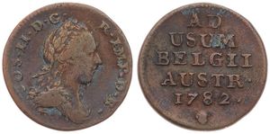 Austrian Netherlands, Joseph II, 1 Liard Copper 1782(b), Laureate bust right, KM 30 Brussels, A.VF