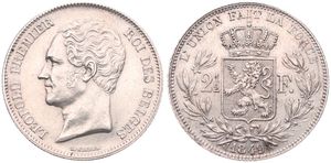 Belgium, Kingdom, Leopold I, 2-1/2 Francs Silver 1849, Small bare head left, Morin 47, XF/AU