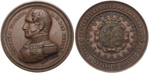 Belgium, Kingdom, Leopold I, Medal in Bronze 1856 by Hart, 25th Anniversary of Reign and Celebration in Bruges, Bust of Leopold I left / Crowned arms within circle, VF