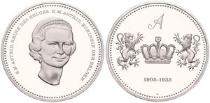 Belgium, Kingdom, Baudouin I, Medal in Silver (1980) by Franklin Mint, Belgian Dynasty, Head of Queen Astrid facing / Crown flanked by two lions : 1905-1935, PROOF