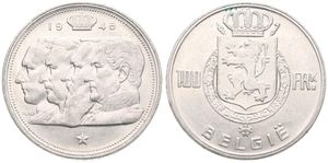 Belgium, Kingdom, Prince Charles, 100 Francs Silver 1948FL, Conjoined heads of four Kings, Morin 503, A.UNC