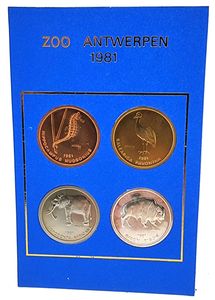 Belgium, Kingdom, Baudouin I, Official Annual Coin Set 1981 from the ZOO in Antwerp with 4 animal tokens, good for 10 entrances to the Zoo (still valuable), UNC in original blister