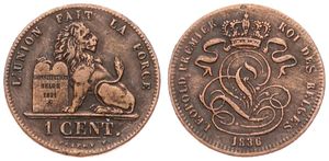 Belgium, Kingdom, Leopold I, 1 Centime Copper 1836, Seated lion with tablet, Morin 116, VF (slightly cleaned)