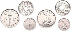 Belgium, Kingdom, Albert I, Nice lot with 3 different scarcer coins from Albert I : 10 Centimes 1930FR, 50 Centimes 1934FL & 2 Francs 1930FL, VF