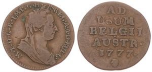Austrian Netherlands, Maria Theresia, 1 Liard Copper 1777(b), Veiled bust right, KM 28 Brussels, VF