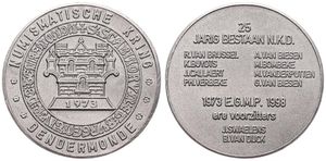 Belgium, Kingdom, Albert II, Medal in Tin 1998, 25th Anniversary EGMP Dendermonde, Dungeon with old date within circle / Legend in 10 lines, GMJ 1998/3d, RARE, UNC