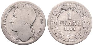 Belgium, Kingdom, Leopold I, 1 Franc Silver 1833, Laureate head left, Morin 22, RARE KEY DATE !, Good