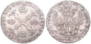 Austrian Netherlands, Maria Theresia, 1 Kronenthaler Silver 1766(b), Floriated cross with crowns at angles / Crowned imperial double headed eagle, KM 21 Brussels, VF