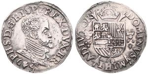 Spanish Netherlands, Philip II, 1/5 Filipsdaalder Silver 1565, Bust right / Crowned arms on cross, VH 271.AN - Antwerp, VF