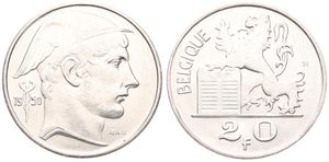 Belgium, Kingdom, Prince Charles, 20 Francs Silver 1950FR, Helmeted head of Mercurius right, Morin 518, UNC