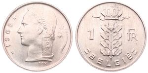 Belgium, Kingdom, Baudouin I, 1 Franc Copper-Nickel 1968FL, Head of Ceres left, Morin 627, UNC