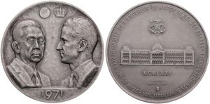Belgium, Kingdom, Baudouin I, Medal in Silver 1971 by R. Cliquet, Visit of the Emperor of Japan to the King of Belgium, Conjoined busts of the Emperor and the King, A.UNC