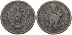 Belgium, Kingdom, Brugge (St. Salvatorkerk), Token (Bread) in Lead for the poor ND (1750-1800), Tafel van de Heilige Geest, Salvator on cloud / Dove with wings spread, VF