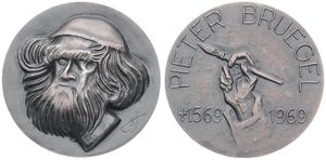 Belgium, Kingdom, Baudouin I, Medal in Silver 1969, In honour of the famous Belgian painter Pieter Breugel 1569-1969, Head left / Hand with brush surrounded by legend, UNC