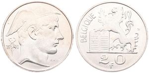 Belgium, Kingdom, Prince Charles, 20 Francs Silver 1949FR, Helmeted head of Mercurius right, Morin 516, UNC