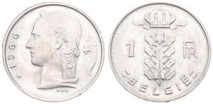 Belgium, Kingdom, Baudouin I, 1 Franc Copper-Nickel 1966FL, Head of Ceres left, Morin 623, UNC