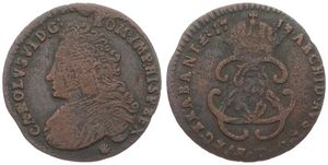 Spanish Netherlands, Charles VI, 1 Oord Copper 1713, Bust left / Crowned monogram, VH 794.AN - Antwerp, Fine