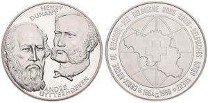 Belgium, Kingdom, Baudouin I, Medal in Silver 1989 by Luc Luyckx, 125th Anniversary of the Belgian Red Cross, Henry Dunant & Andre Verhoeven / Cross over country map, PROOF