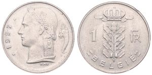 Belgium, Kingdom, Baudouin I, 1 Franc Copper-Nickel 1957FL, Head of Ceres left, Morin 605, A.UNC