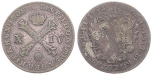 Austrian Netherlands, Leopold II, 14 Liards Silver 1792(b), Burgundian cross divides value, KM 39 Brussels, Fine