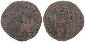 Spanish Netherlands, Philip II, 1 Oord Copper 1581, Crowned bust right / Crowned arms, VH 323.SH - 'S-Hertogenbosch, RARE, Good