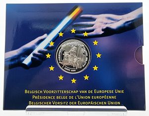 Belgium, Kingdom, Albert II, 500 Francs Silver 2001, Belgian Presidency of the European Union, Morin 998, PROOF in original packaging