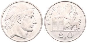 Belgium, Kingdom, Baudouin I, 20 Francs Silver 1954FL, Helmeted head of Mercurius right, Morin 548, SCARCER DATE !, A.UNC