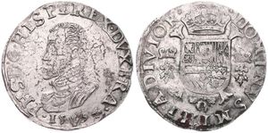 Spanish Netherlands, Philip II, 1/2 Filipsdaalder Silver 1594, Bust left / Crowned arms on cross, VH 364.AN - Antwerp, SCARCE, VF