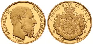 Belgium, Kingdom, Leopold II, Restrike : 20 Francs Gold 1866, Bearded head right, GR-BR 3966, PROOF (*)
