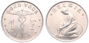Belgium, Kingdom, Albert I, 1 Franc Nickel 1923FL, Kneeling woman left, Morin 399, UNC