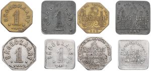 Belgium, Kingdom, Mixed Cities, Good lot with 4 different Tokens, Broodkaart ' Vooruit '  from 1880 including better items, VF/XF