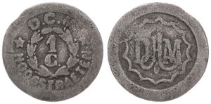 Belgium, Kingdom, Hoogstraten - Merksplas, 1 Cent Zinc ND (1848/1886), Prison Money - Legend : D.C.M. 1C Hoogstraeten / Legend : DAM within circle, VF