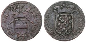 Liege, Bishoperic, Maximilian Henry, 1/2 Liard Copper ND (1650-88), Crowned Bavarian arms / Crown on sword and scepter above shield, KM 70, A.VF