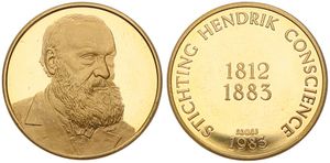 Belgium, Kingdom, Baudouin I, Medal (PROEF !) in Brass 1983, Stichting Hendrik Conscience 1812-1883, Bust of Hendrik Conscience right / Legend around dates, PROOF