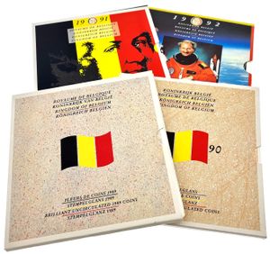 Belgium, Kingdom, Baudouin I, Lot with 4 Official Annual Mint Sets 1989, 1990, 1991 & 1992 FR+FL in original packaging, Morin M/MS14-17, UNC