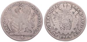 Austrian Netherlands, Maria Theresia, 1 Escalin Silver 1753(h), Rampant lion holding sword and shield, KM 15 Antwerp, Fine