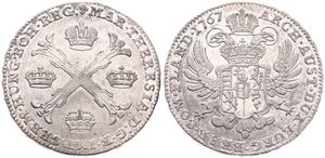 Austrian Netherlands, Maria Theresia, 1 Kronenthaler Silver 1767(b), Floriated cross with crowns at angles / Crowned imperial double headed eagle, KM 21 Brussels, XF