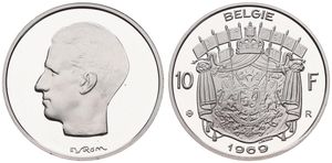 Belgium, Kingdom, Baudouin I, Restrike : 10 Francs Silver 1969FL, Head left, GR-BR 3979, PROOF