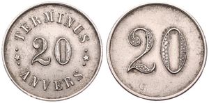 Belgium, Kingdom, Antwerpen, Jeton in Copper-Nickel ND, 20 Centimes Terminus Anvers, XF