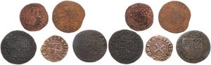 Spanish Netherlands, Mixed Reigns, Very good lot with 5 different ancient circulation type coins from the Spanish Netherlands in various grades including special items...