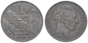 Belgium, Kingdom, Leopold III, 5 Francs Zinc 1943FR, Head right, Morin 472, XF