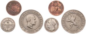 Belgium, Kingdom, Leopold I, Nice lot with 3 different scarcer coins from Leopold I : 1 Centime 1858, 20 Centimes 1860 & 1/4 Franc 1844, VF