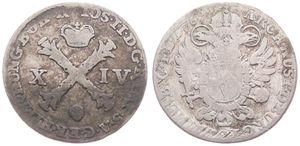 Austrian Netherlands, Joseph II, 14 Liards Silver 1789(b), Burgundian cross divides value, KM 37 Brussels, A.Fine